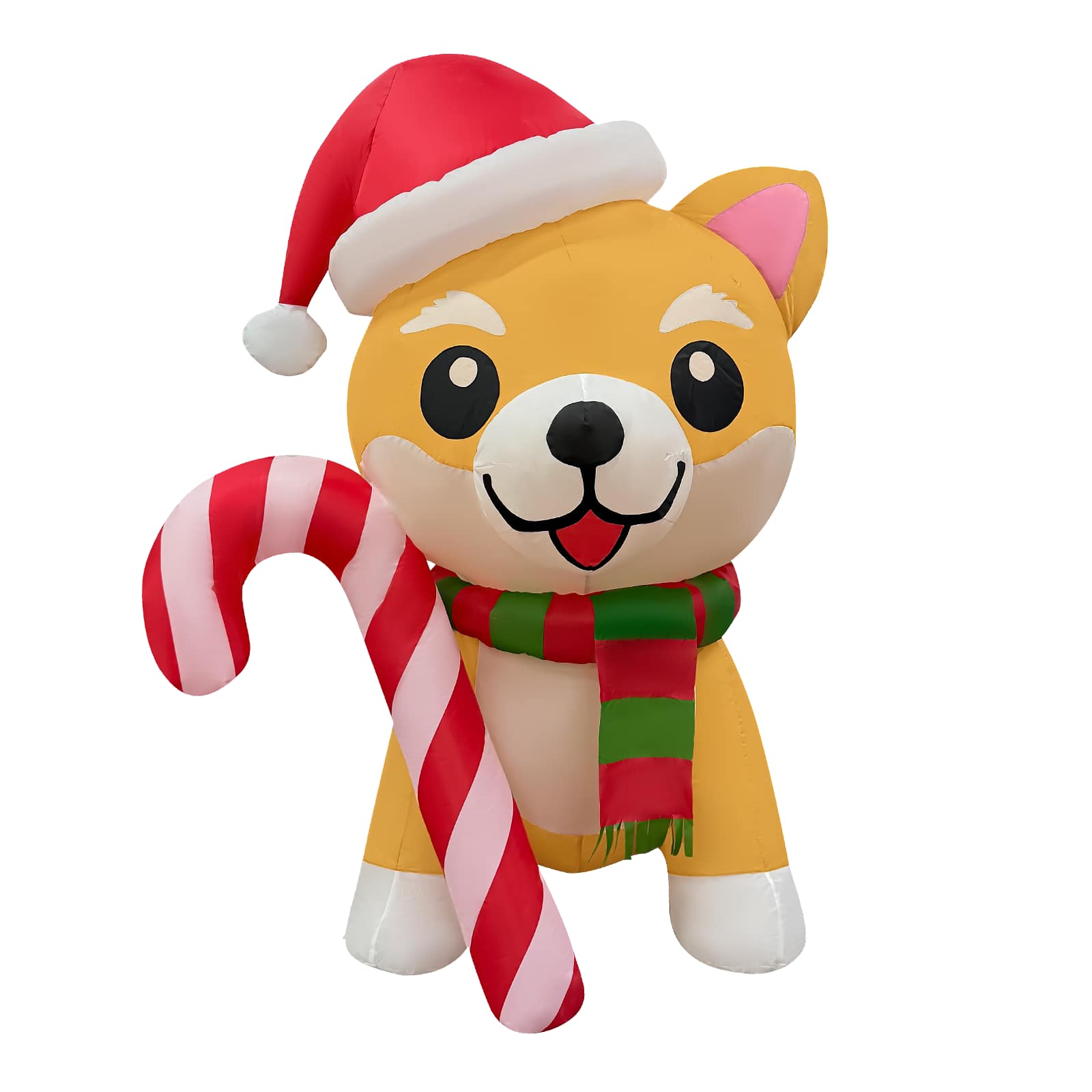 GOOSH Inflatables - GOOSH 5.2FT Christmas Dog Inflatable with Candy Cane, Santa Hat, and LED Lights - Yellow