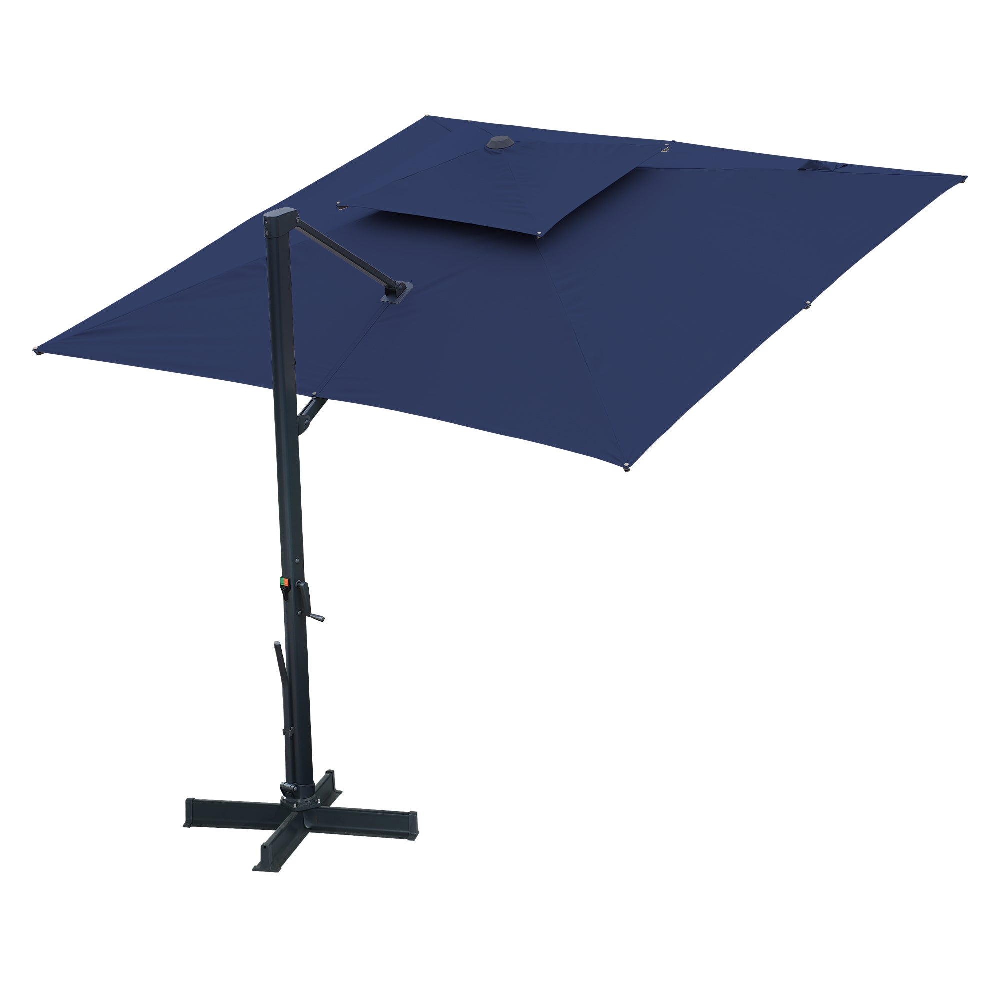 Left. Mondawe - 10x10ft Cantilever Patio Umbrella with 360° Rotation, DIY Drape Hook - Navy.