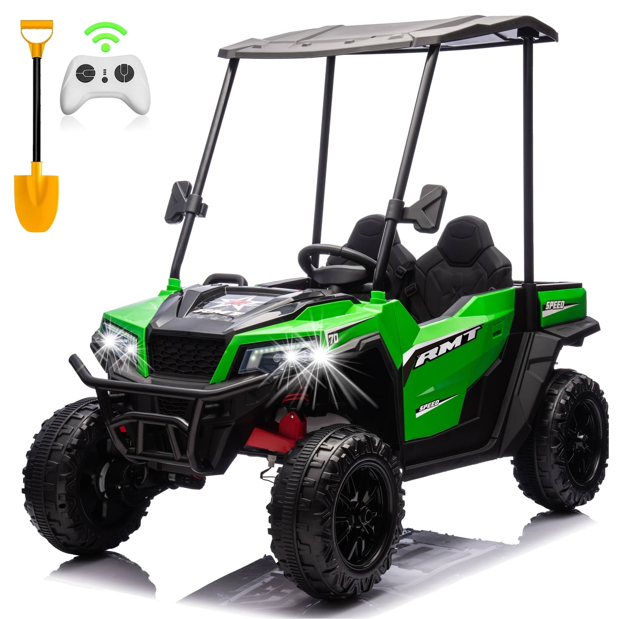 U-HOMY - 24V 2-Seater Kids Ride-On Dump Truck with Remote Control, 4WD All-Terrain Electric Toy Car in 2 Colors - Green