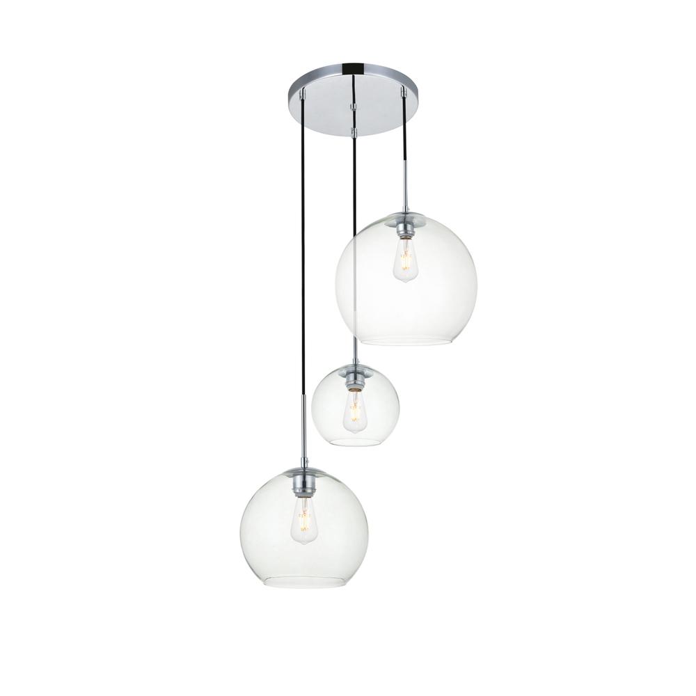 Alt View 2. Living District - Baxter 3 Lights Chrome Pendant With Clear Glass - Chrome And Clear.
