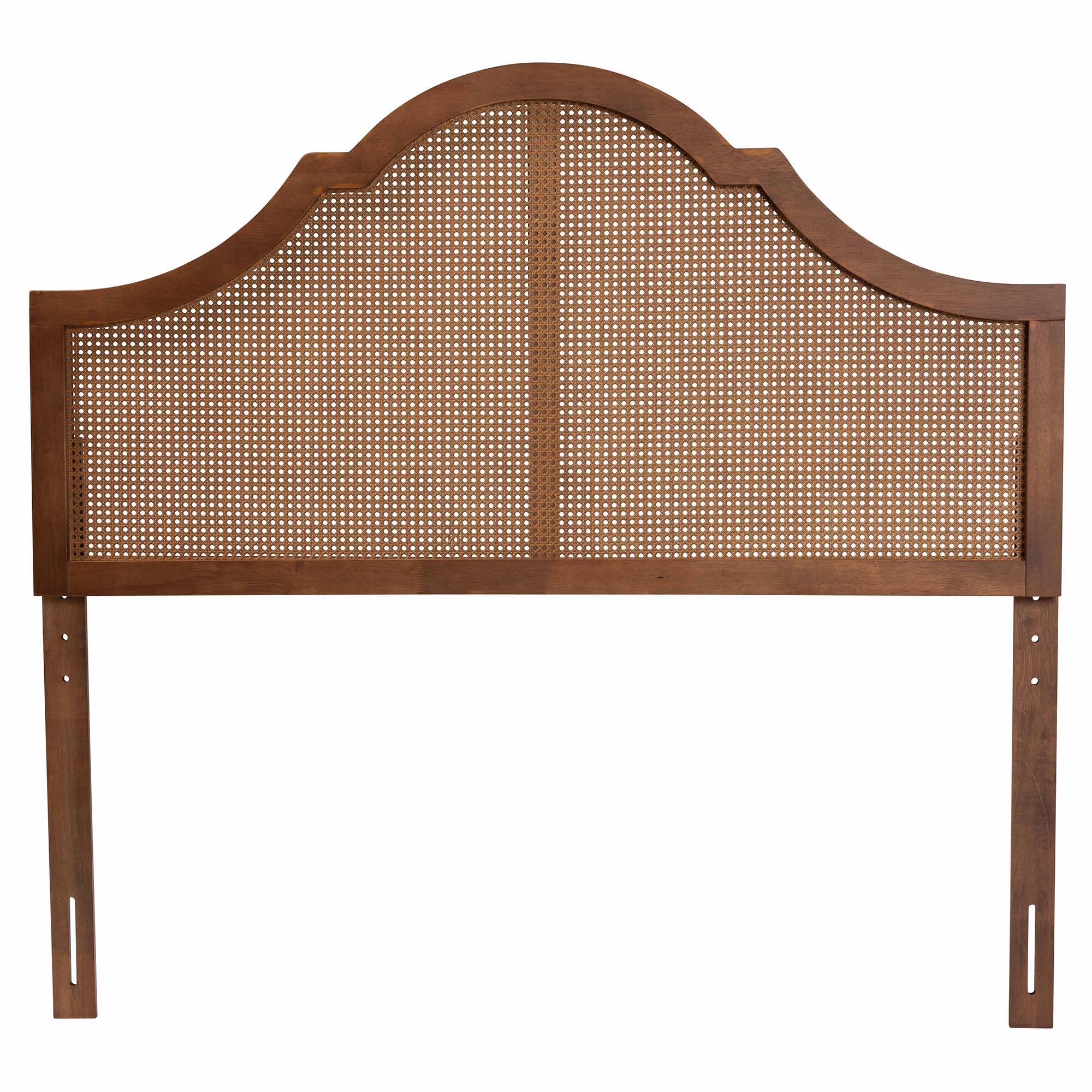 Angle. Baxton Studio - Camila Classic and Traditional Finished Wood Queen Size Headboard with Rattan - Ash Walnut.