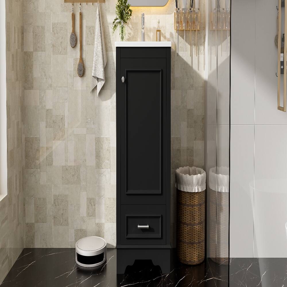 Alt View 9. Loheer - Loheer 20 Inch Bathroom Vanity with Sink, Black Freestanding Vanity, One Drawer & Adjustable Shelf - Black.