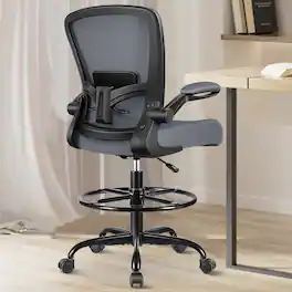 KERDOM - High Back Drafting Chair Ergonomic Tall Office Chair With Lumbar Support Breathable Mesh Painting Chair, Flip-up Armrest - Dark Gray