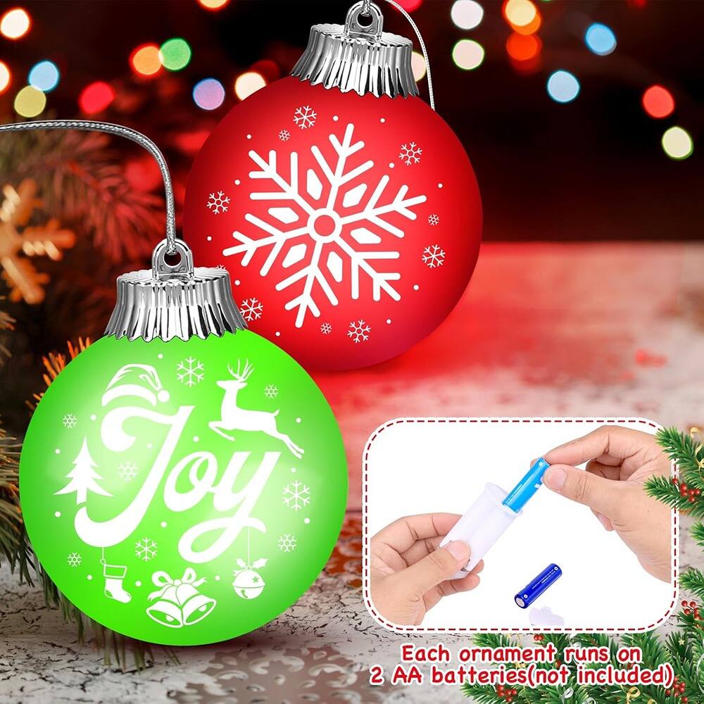 Each ornament runs on 2 AA batteries (not included).