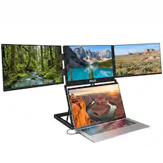 Front. INVZI - MagHub Quad Fold 16" Laptop Screen Extender - Quad Screen Portable Monitor with Triple 16" FHD IPS Displays, USB-C.