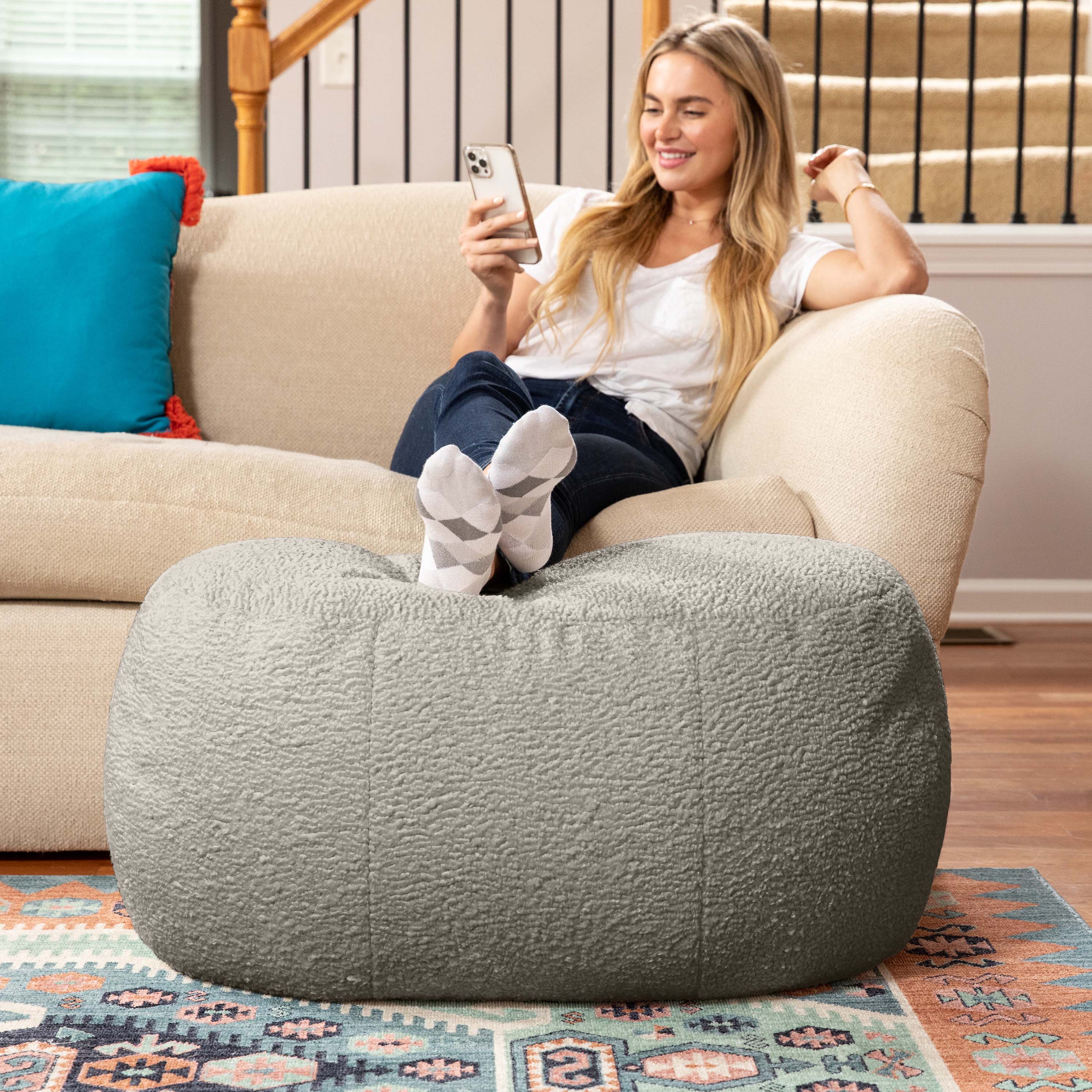 Alt View 3. Jaxx - Jaxx Ellis Ottoman Shearling Faux-Lamb Plush Pouf for Modern Interior Design, Oval, Smoke - Smoke.