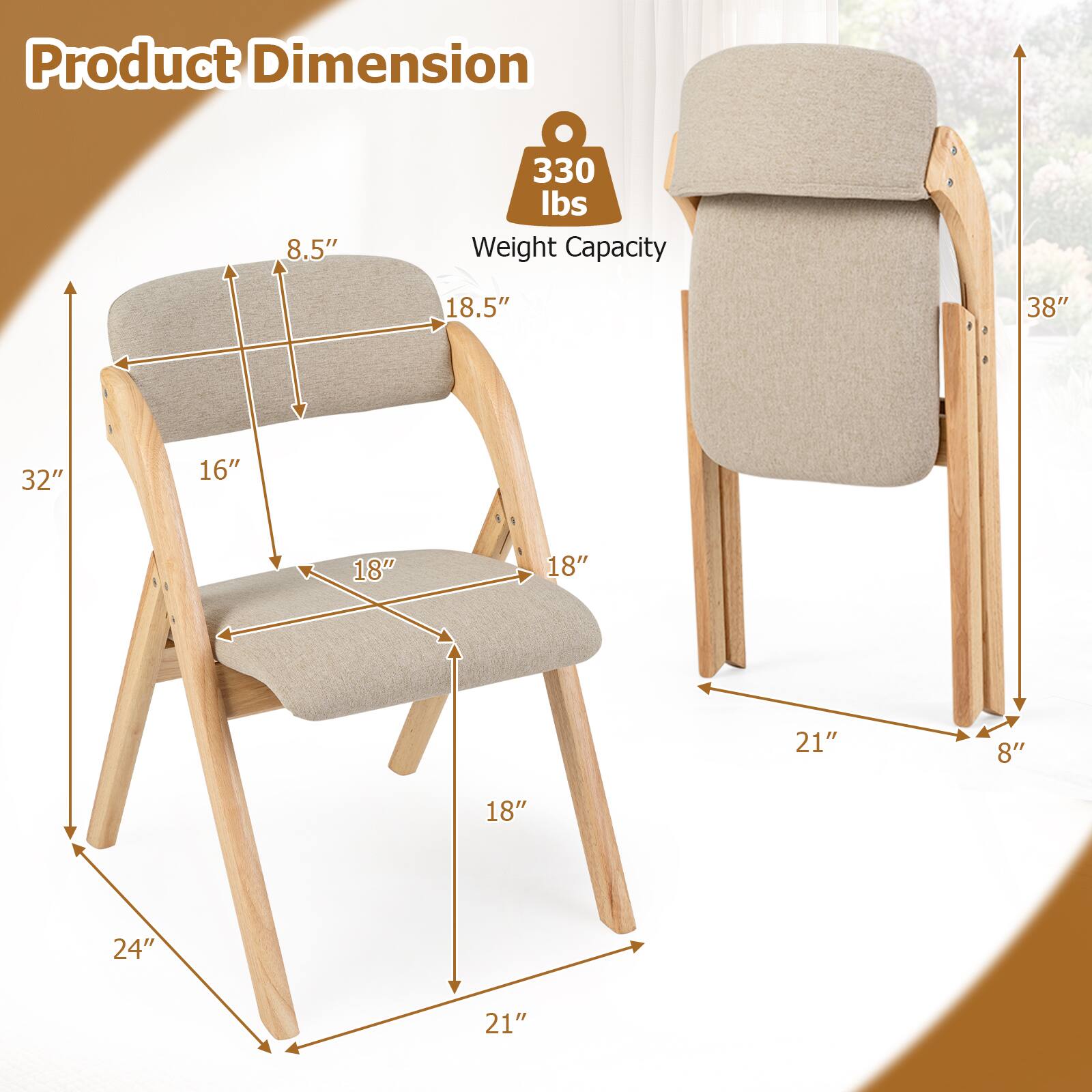 Product Dimension: 8.5" x 18.5" x 32" x 16" x 18" x 18" x 21" x 8" x 18" x 24" x 21"  
Weight Capacity: 330 lbs