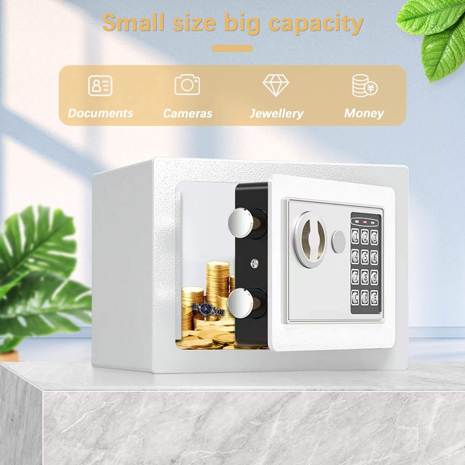 Small size big capacity

Documents  
Cameras  
Jewellery  
Money