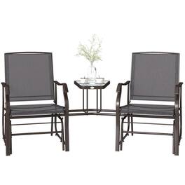 PULUZ - Outdoor Glider Chairs with Coffee Table, Patio 2-Seat Rocking Chair Swing Loveseat with Breathable Sling - Gray