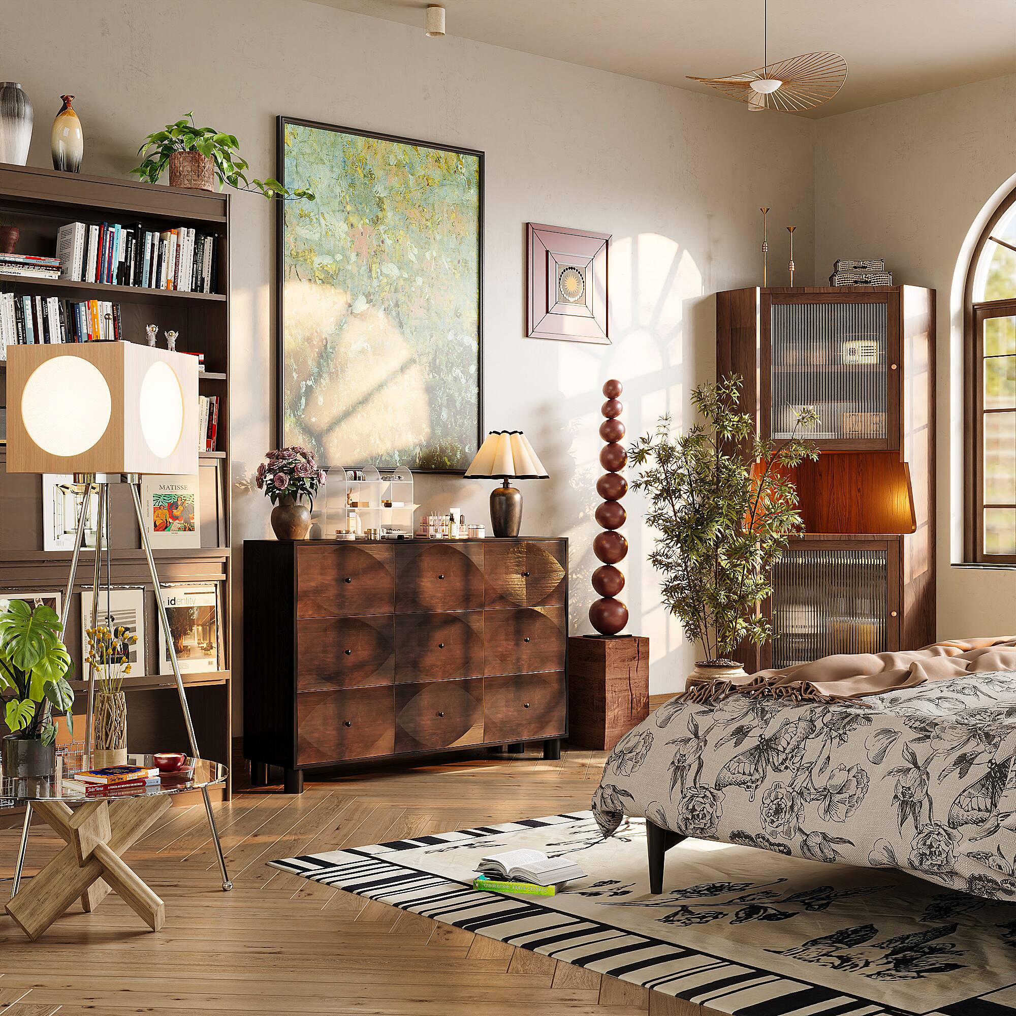 Alt View 10. Famapy - Famapy Textured Wood Dresser: Infuse Spaces with Modern - Rustic Allure - Brown.