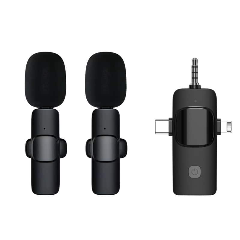 Cluzine - Wireless Lavalier Microphone 2 Pack, 3-in-1 Receiver, Noise Canceling, 98ft Range, for iPhone
