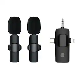 Cluzine - Wireless Lavalier Microphone 2 Pack, 3-in-1 Receiver, Noise Canceling, 98ft Range, for iPhone
