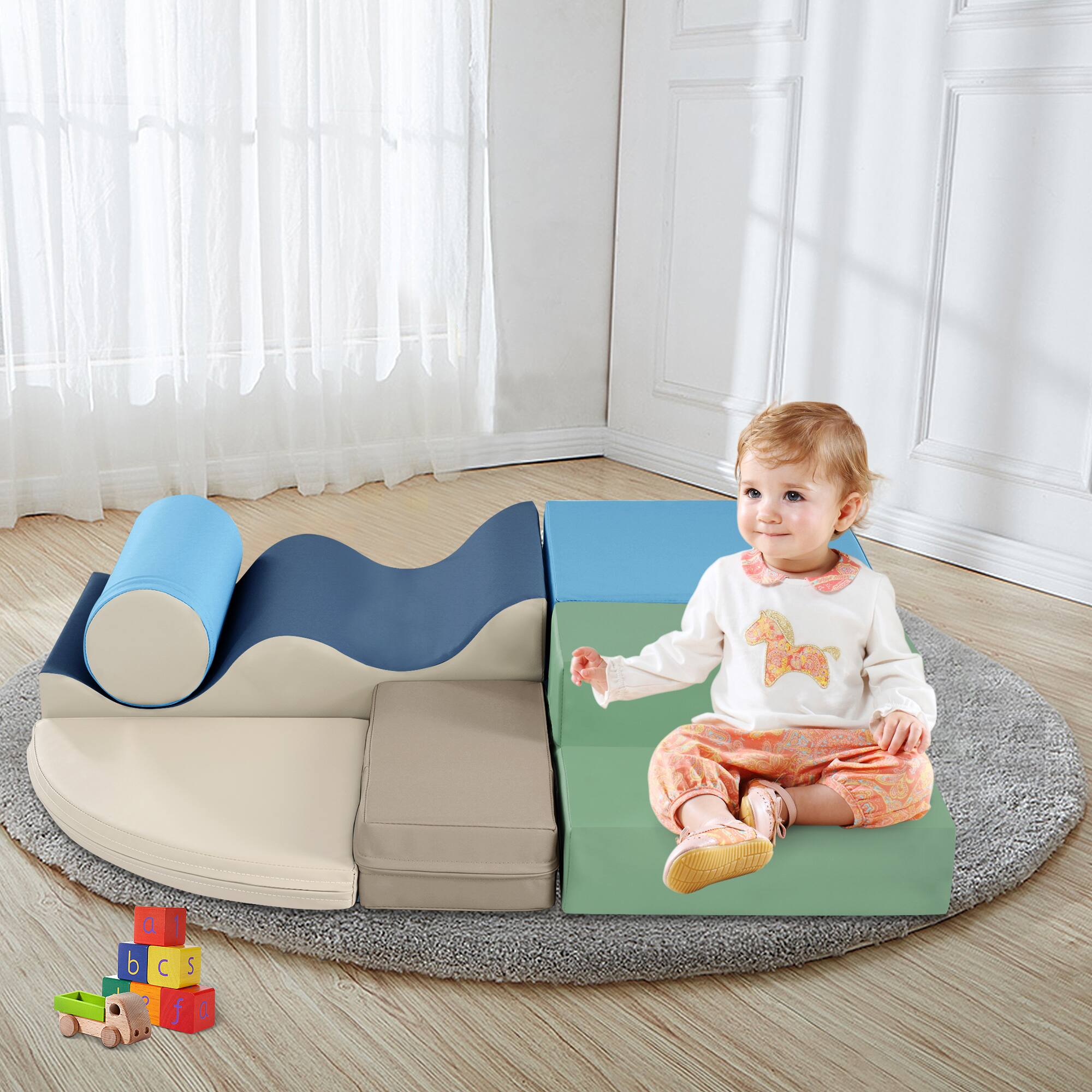 Angle. Siljoy - 6-in-1 Soft Foam Climb & Crawl Playset, Kids Indoor Play Structure, Velcro Fastening, Easy Clean, for Toddlers - Colorful.