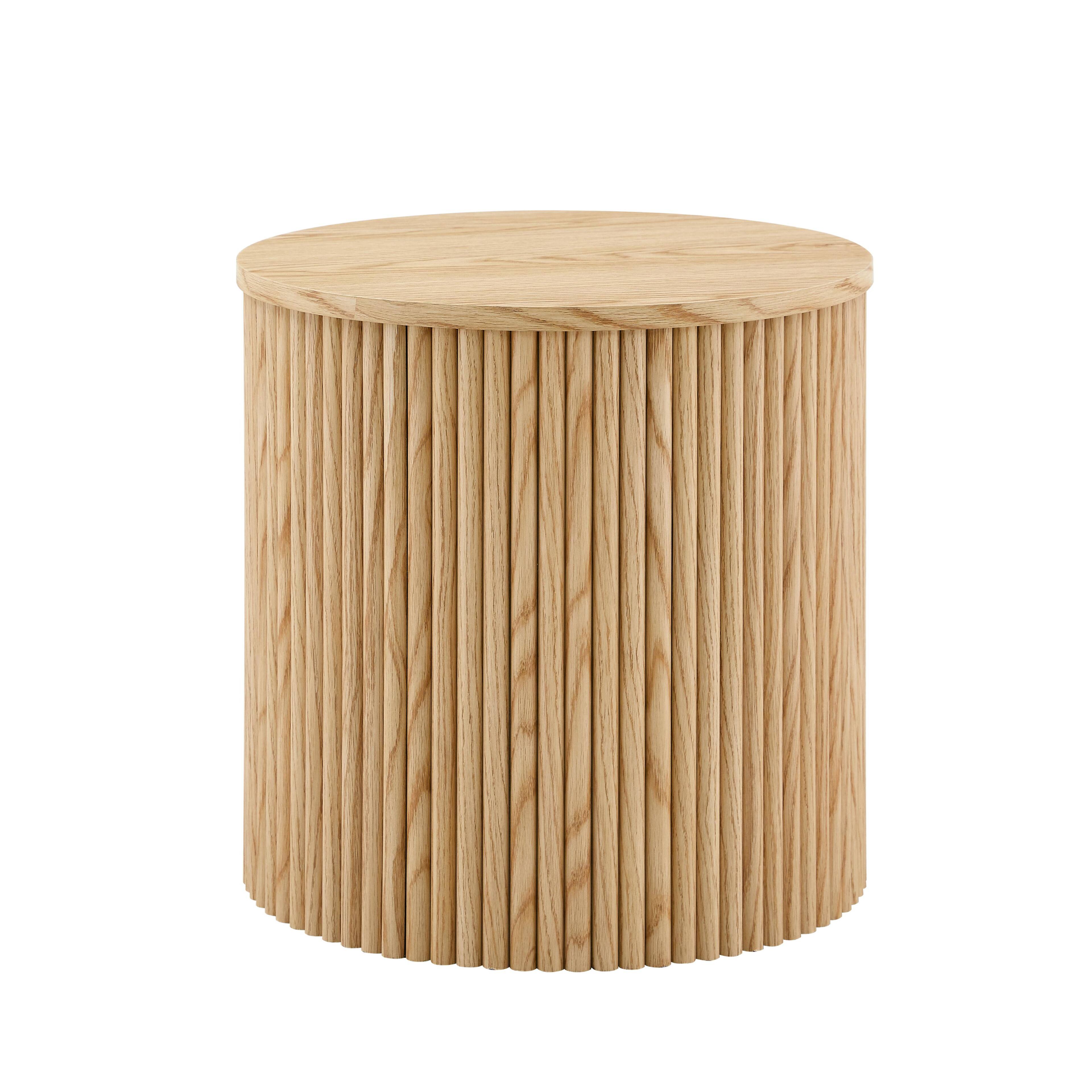Alt View 10. Loheer - Loheer- 2.6ft Round Nesting Coffee Table Set with Storage Roman Column Light Wood Grain Side Tables for Living Room - Wood.