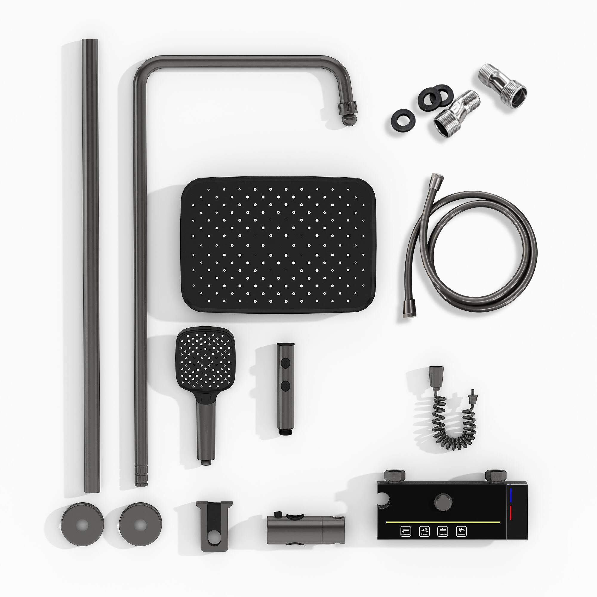 Alt View 7. Famapy - LED Thermostatic Shower System with 3-Mode Handheld Spray, 4-Function Piano Button Rainfall Shower Combo - Gunmetal Gray.