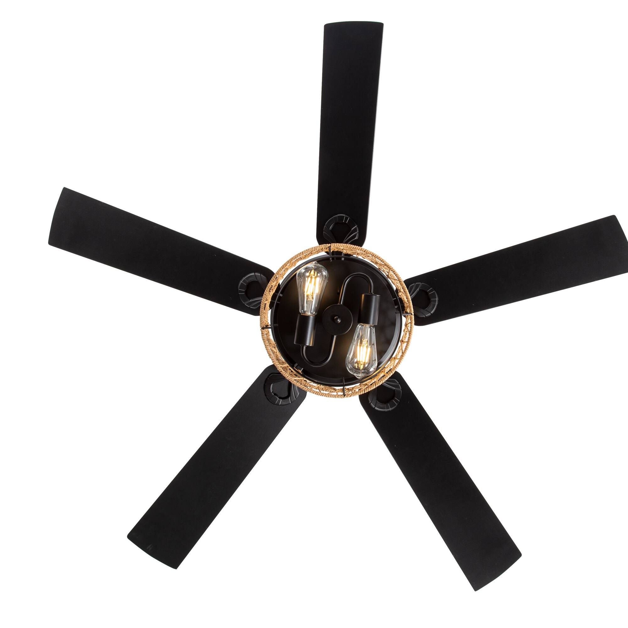 Alt View 9. Breezary - 52-Inch Ceiling Fan with Light, 5 Reversible Blades, E26 Bulb Socket, DC Motor, Remote, Includes 5 & 10-Inch Downrods - matte black and walnut.