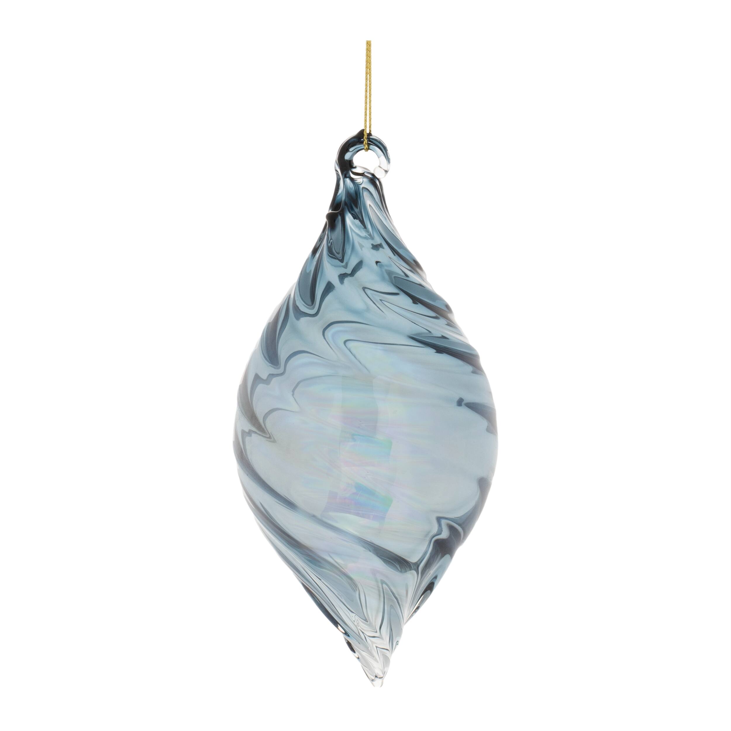 Alt View 2. BreeBe - Iridescent Swirl Glass Ornament (Set of 12) - Blue.