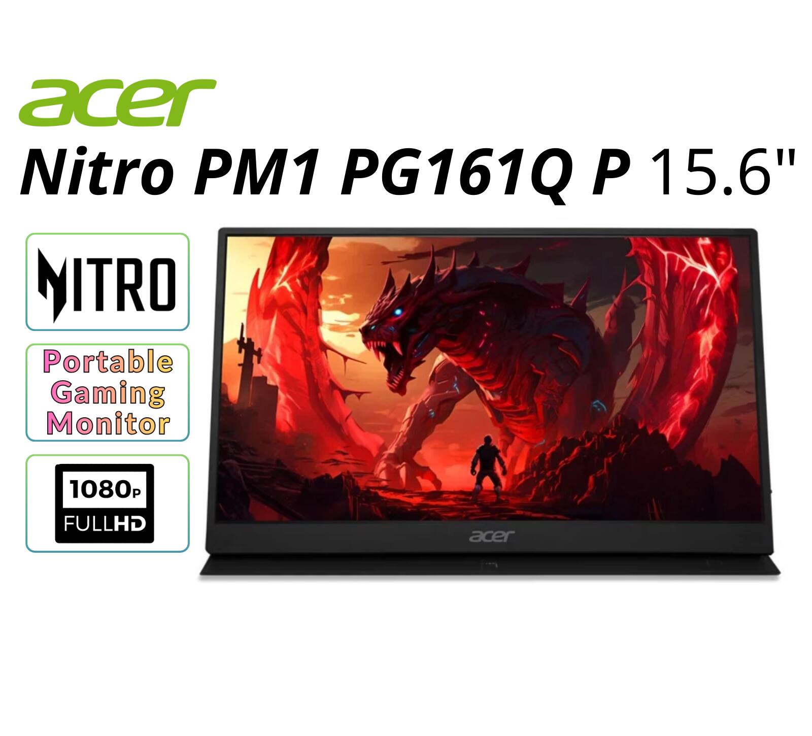 Acer - Refurbished Excellent - Nitro 15.6" LED Monitor PM1 PG161Q P 1920 x 1080 60Hz 16:9 250 nits UM.ZP1AA.P01
