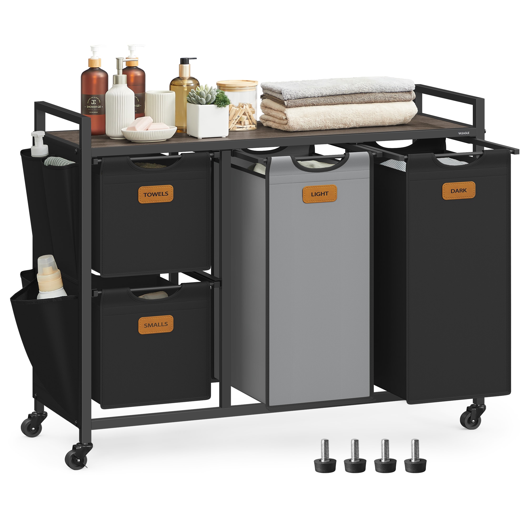 Songmics Home - Laundry Hamper with 4 Compartments, 39.6 Gal. (150 L) Laundry Sorter, Rolling Laundry Cart with Shelves, 6 Labels - Ink Black and Dove Gray price history on PriceWatchPro