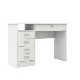 FurniFact - Elegant Computer Desk Featuring Five Drawers and Open Shelf Design - White