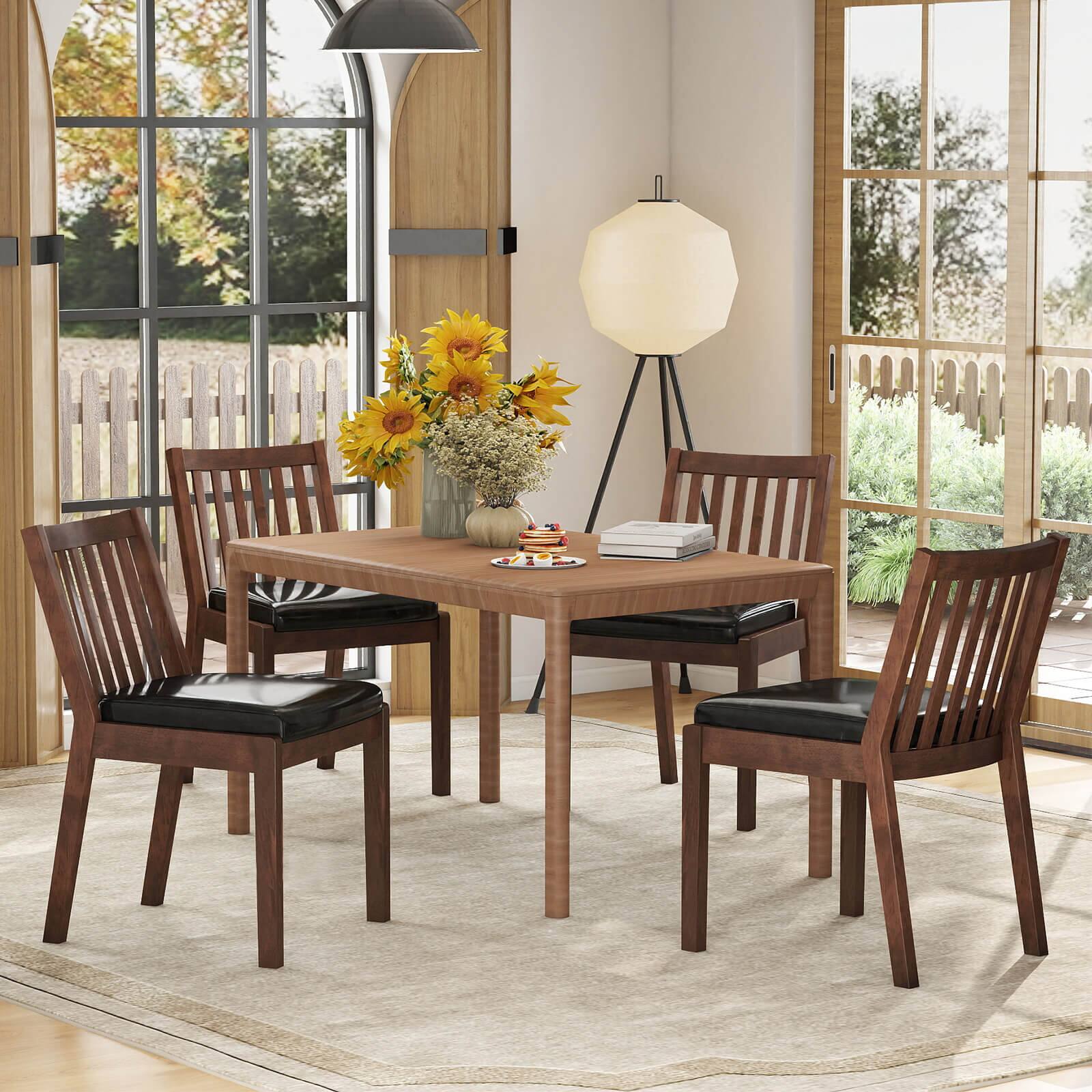 Alt View 4. Costway - Costway Dining Chair Set of 4 PU Leather Upholstered Kitchen Armless Chairs - Espresso+Black.