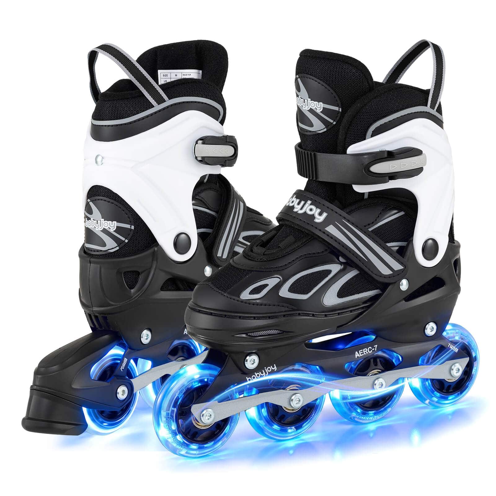 Costway - Adjustable Kids' Inline Skates Ages 7-9 4 Sizes Adjustable Blade Roller with Light-up Wheels - White & Black
