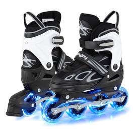 Costway - Adjustable Kids' Inline Skates Ages 7-9 4 Sizes Adjustable Blade Roller with Light-up Wheels - White & Black