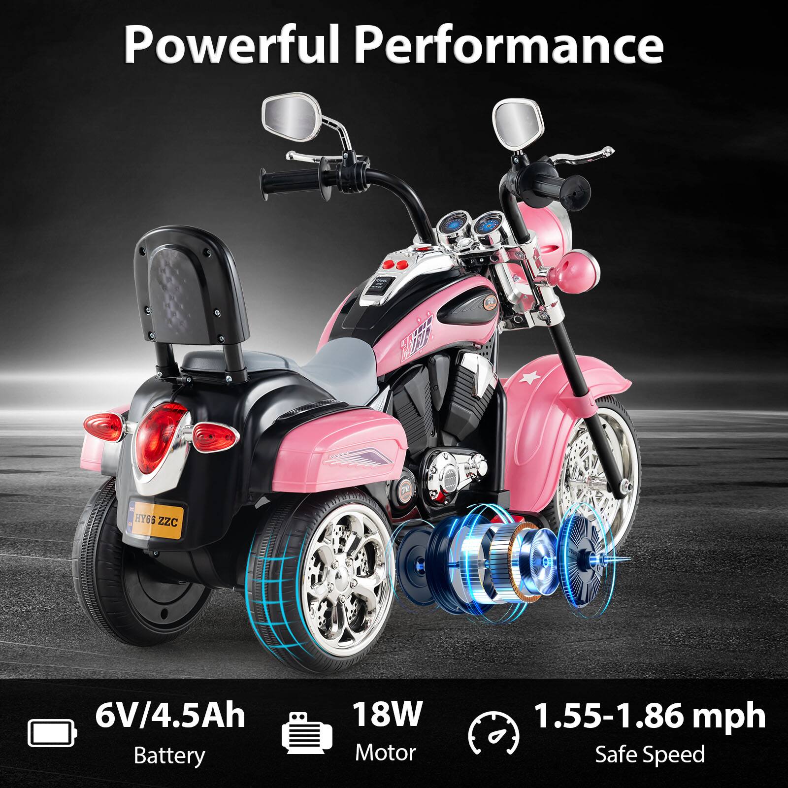 Powerful Performance

6V/4.5Ah Battery  
18W Motor  
1.55-1.86 mph Safe Speed