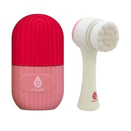 Pursonic - Perfect Skincare Duo: Ice Cube Facial Roller Massager for Face, Eyes, and Neck & Dual Sided Facial Cleansing Brush - Pink