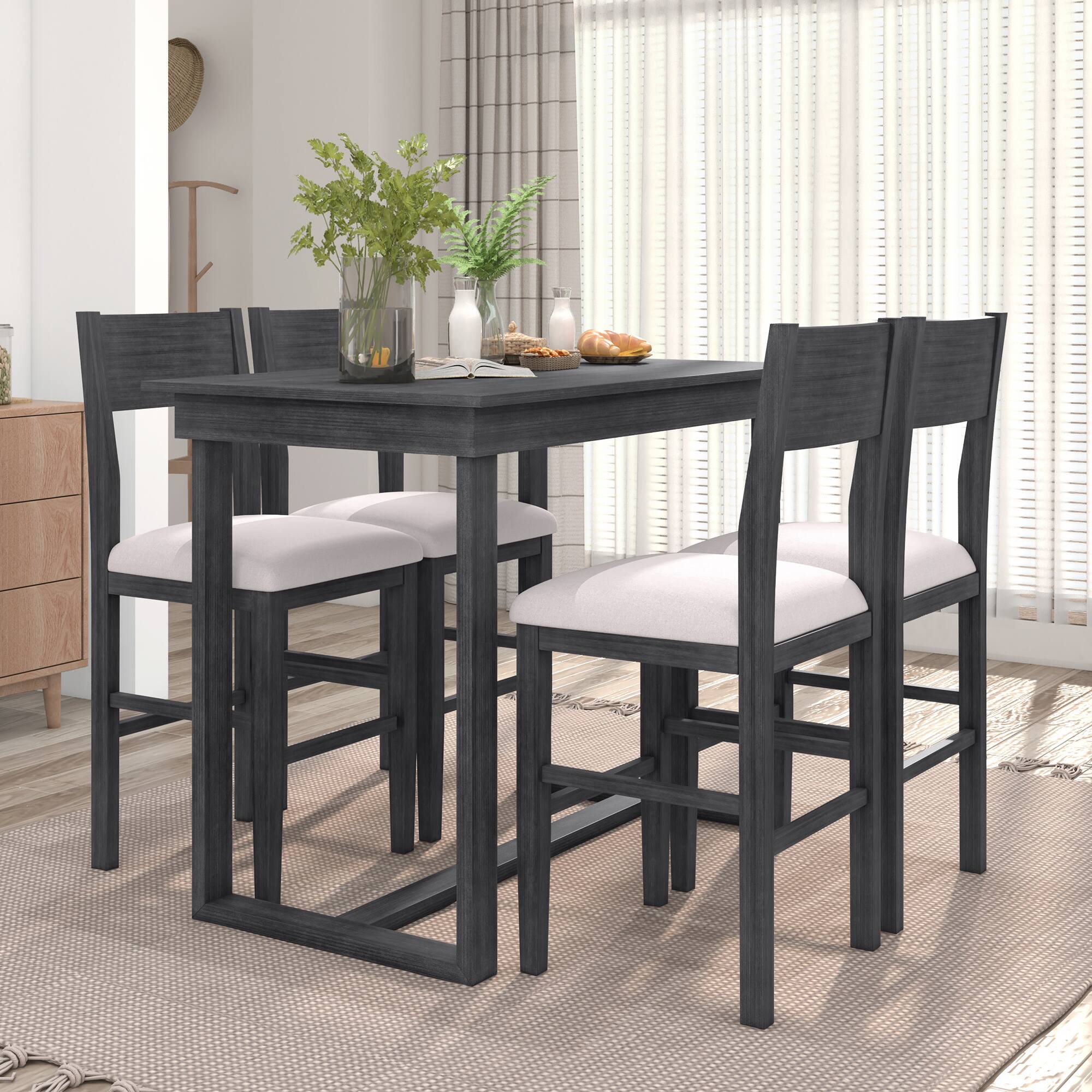 Angle. APRILSOUL - Farmhouse Counter Height 5-Piece Dining Table Set with 1 Rectangular Dining Table and 4 Dining Chairs Gray - Gray.