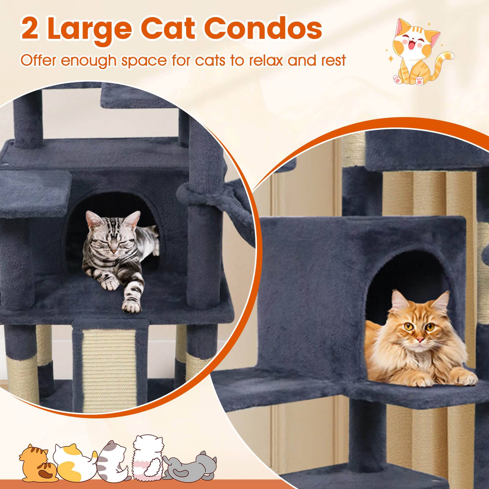 2 Large Cat Condos  
Offer enough space for cats to relax and rest