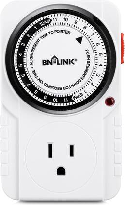 BN-LINK - 24-Hour Plug-in Mechanical Timer, Grounded, for Aquarium, Grow Lights, Hydroponics, 15A 1875W, ETL Listed - White