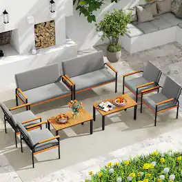 Costway - 8 Piece Patio Furniture Set with Coffee Table, Loveseat & 4 Single Chairs for Porch - Gray