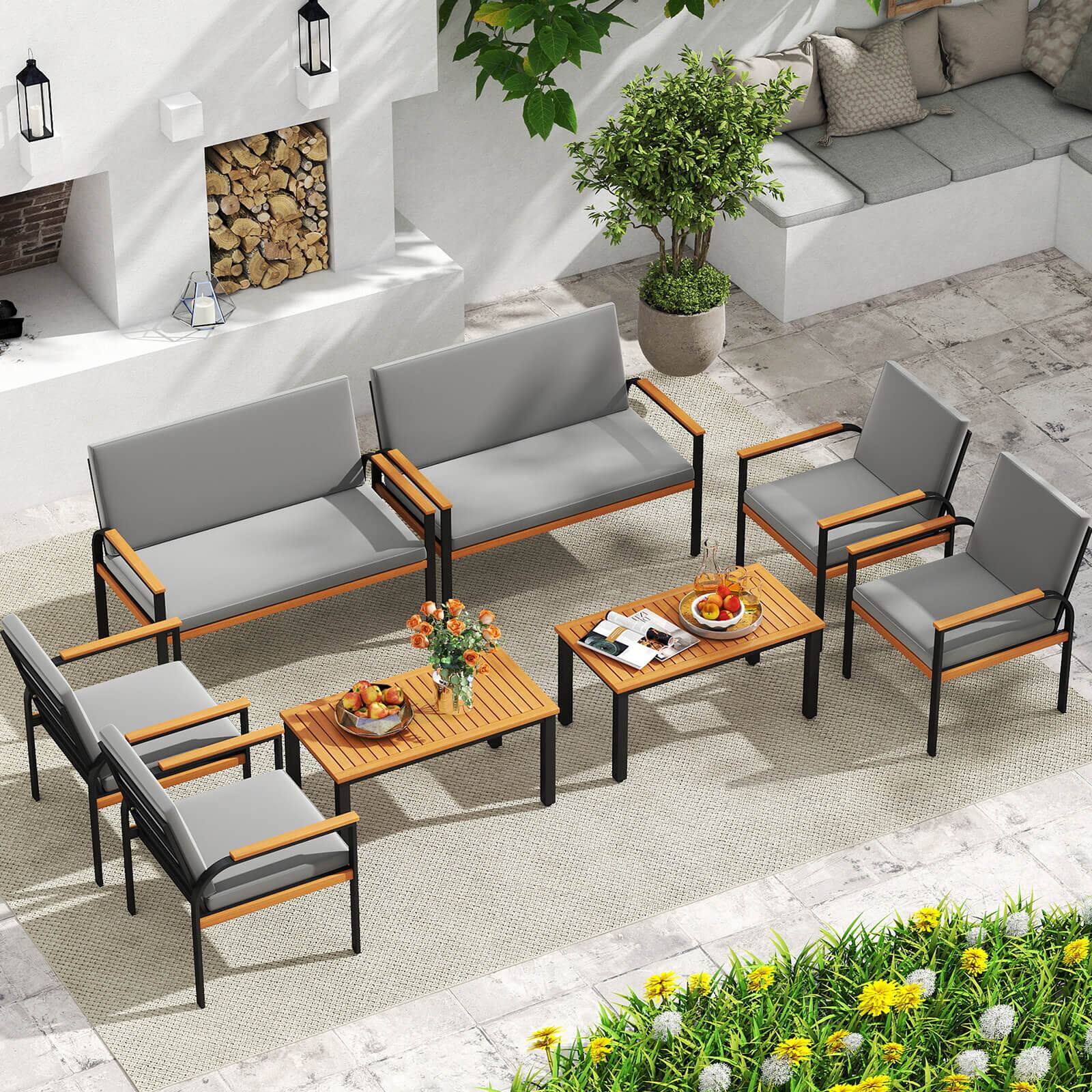 Alt View 1. Costway - Costway 8 Piece Patio Furniture Set with Coffee Table, Loveseat & 4 Single Chairs for Porch - Gray.