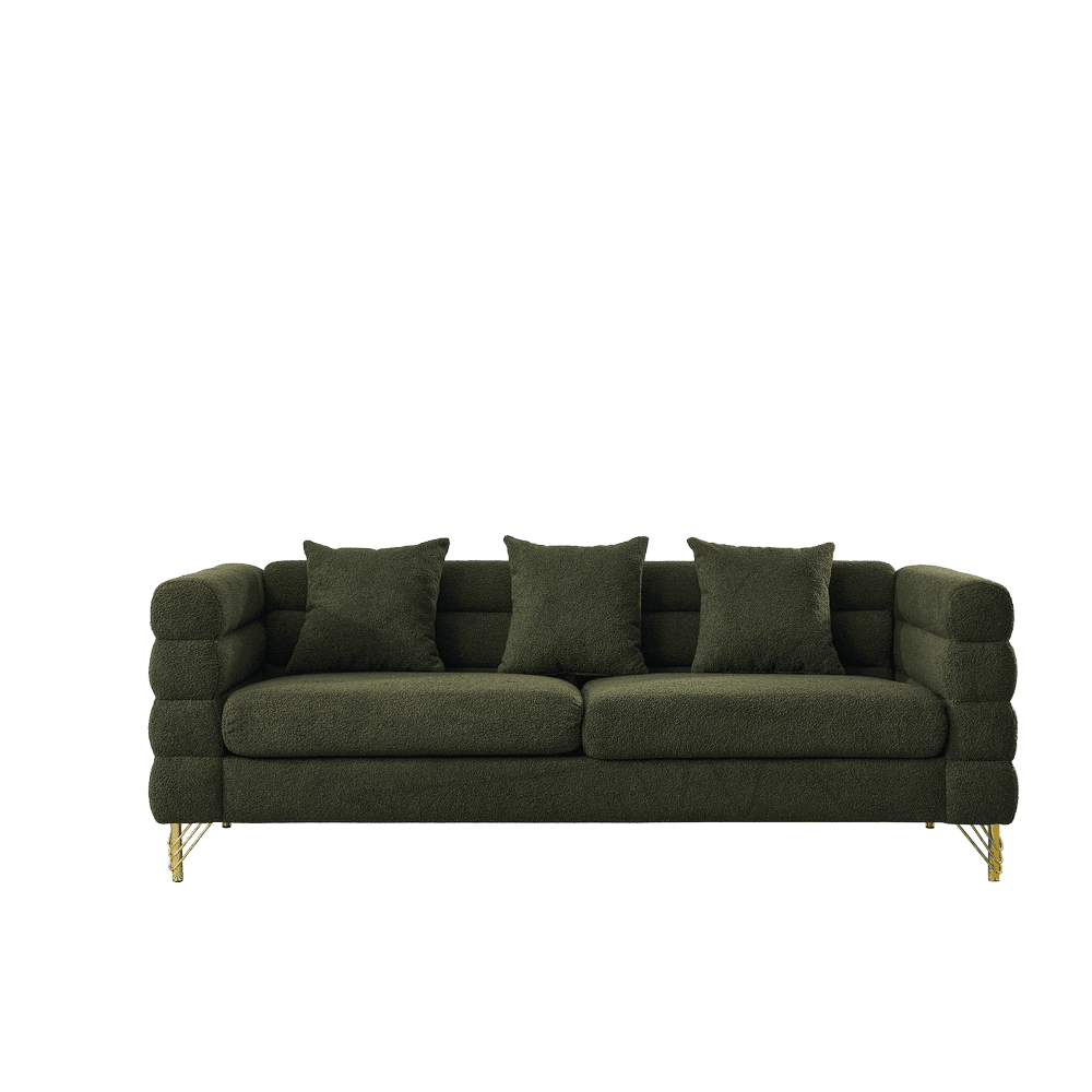 Alt View 8. Kadyn - 81" 3-Seater Sectional Sofa, Oversized Teddy Fabric with Deep Seating and 3 Accent Pillows, Green - Green.