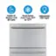 The image shows a refrigerator with a dual zone feature that can hold 20 bottles and 80 cans. The cooling system is adjustable, allowing it to cool from 32°F to 72°F. Additionally, the refrigerator has a LED light that can be turned on or off.