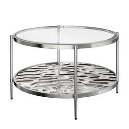 Boyel Living - 31.5 Inch Round Glass Coffee Table with Double Shelf Modern Living Room Furniture - Stainless Steel