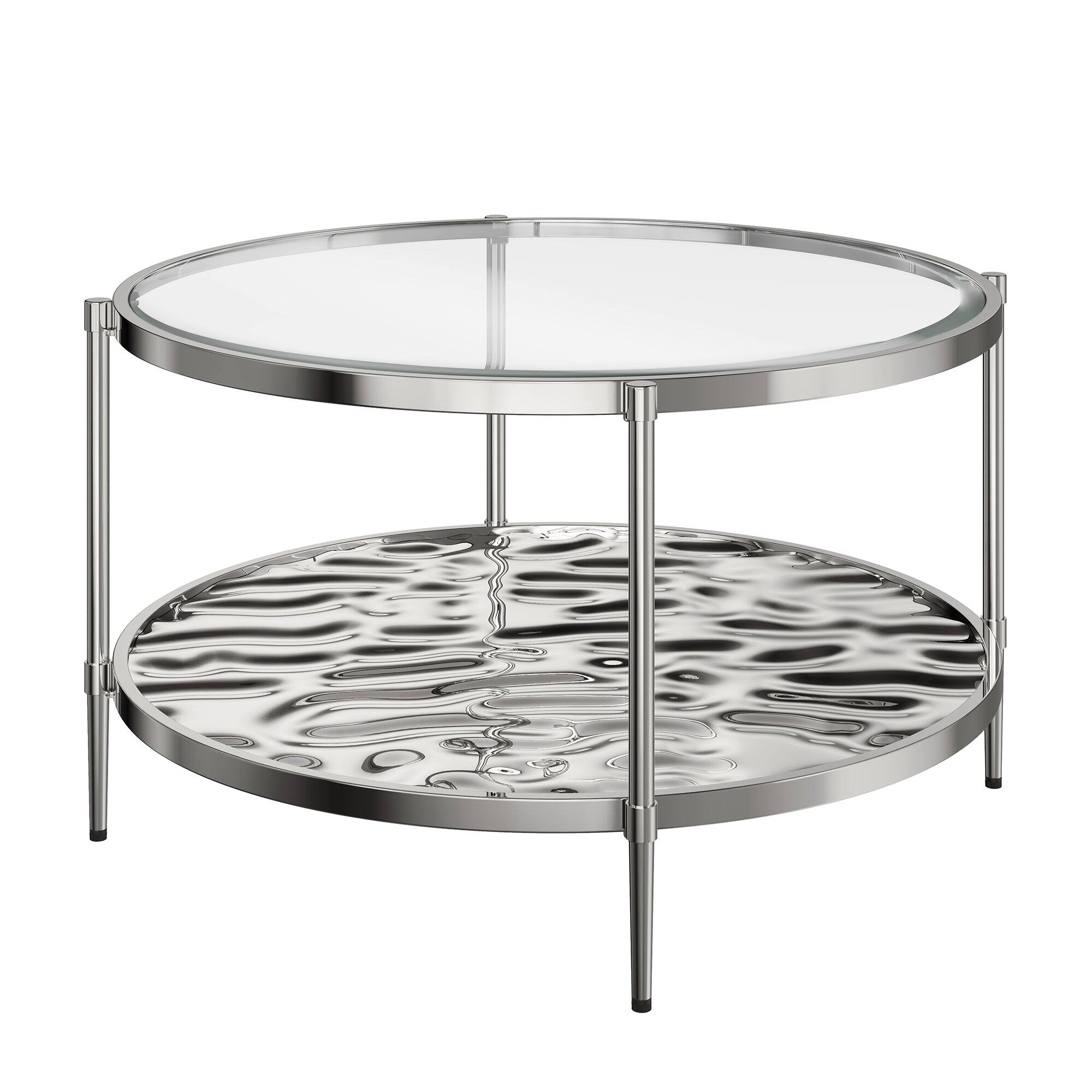 Front. Boyel Living - 31.5 Inch Stainless Steel Round Glass Coffee Table with Double Shelf Modern Living Room Furniture - Stainless Steel.