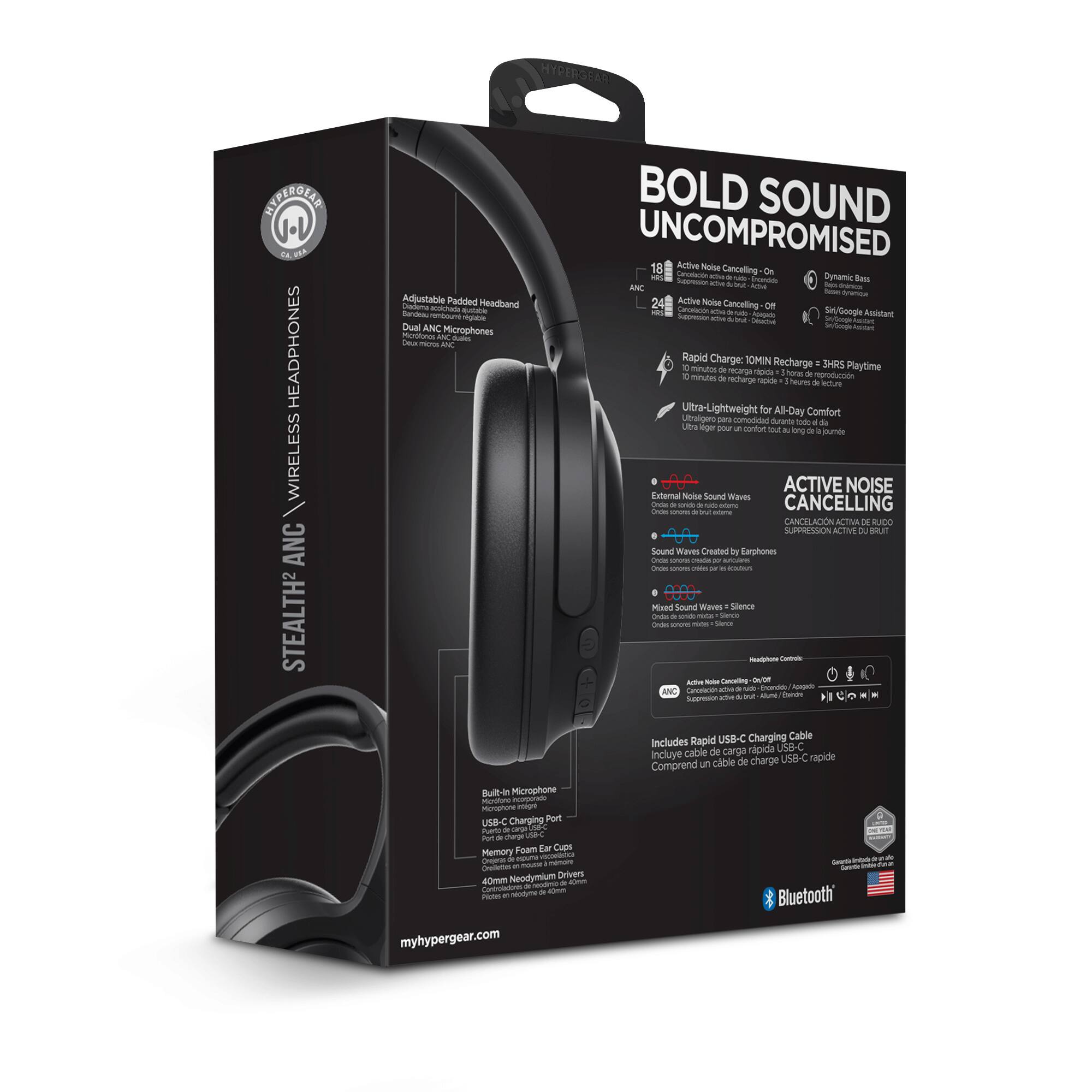 DEPROBAE HEADPHONES WIRELESS ANC STEALTH2 Adjustable Padded Headband

- Dual ANC Microphones
- BOLD SOUND UNCOMPROMISED
- 18 Active Noise Cancelling
- 3 Dynamic Ram
- ANC Active Noise Cancelling
- Google Assistant
- Rapid Charge: 10 Minutos Recharge
- SHRS Playtime
- Ultra-Lightweight for All-Day Comfort
- ACTIVE NOISE CANCELLING
- External Noise Sound Waves
- CANCELACION ACTIVA DE RUIDO
- Sound Waves Created by Earphones
- Mixed Sound Waves = Silence
- USB-C Charging Cable Includes Rapid Charge
- Built-in Microphone
- USB-C Charging Port
- Memory Foam Ear Cups
- 40mm Neodymium Drivers