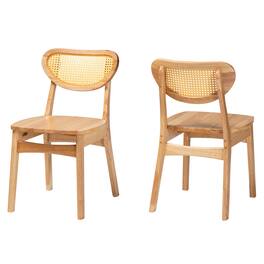Baxton Studio - Nenet Mid-Century Modern Oak Finished Wood and Rattan 2-Piece Dining Chair Set - Oak Brown/Light Brown