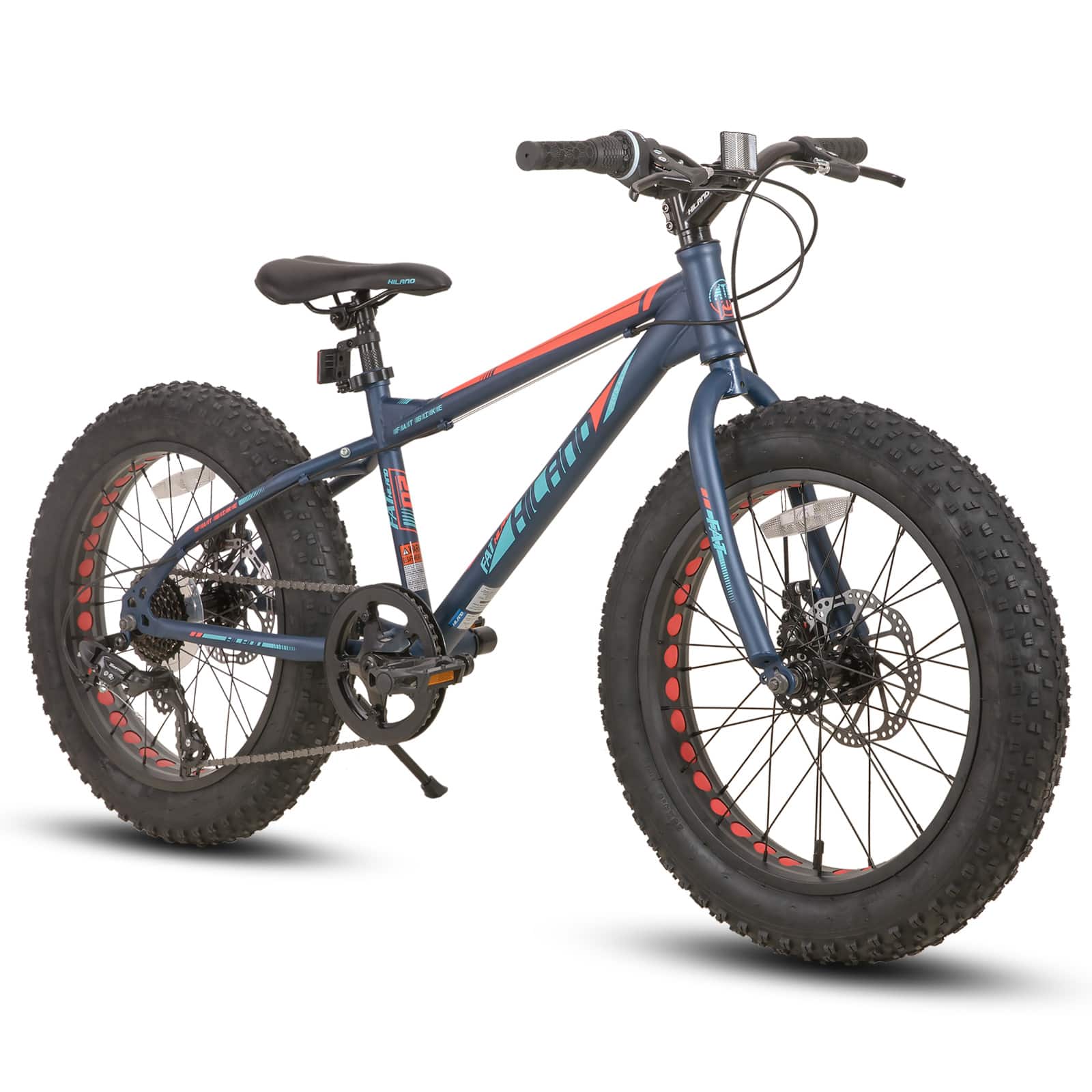 HILAND - Roon 20" Fat Tire Mountain Bike - 7 Speeds - Snow Beach Bicycle - Blue