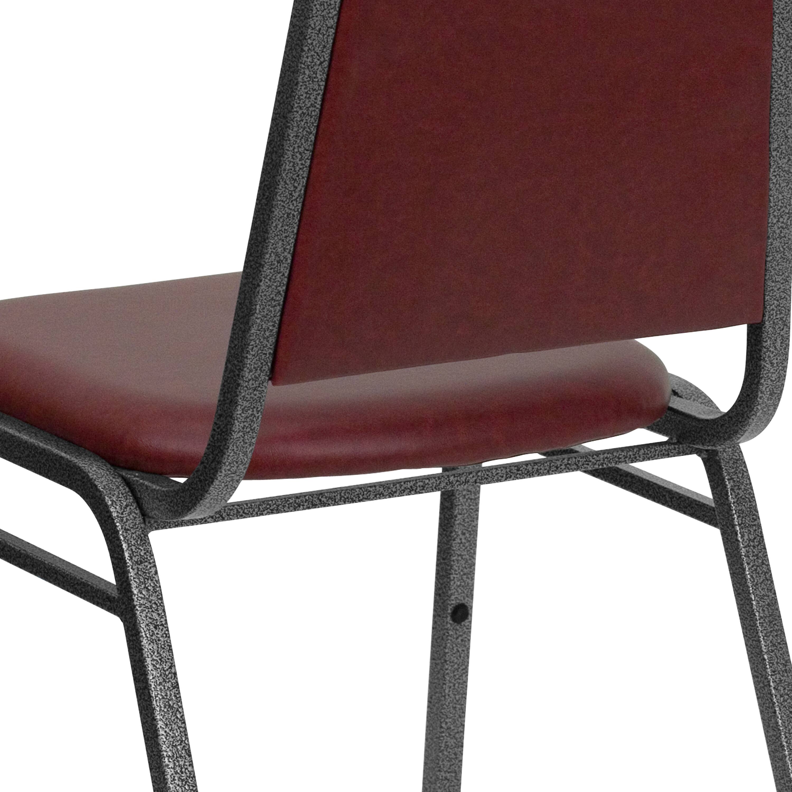 Alt View 10. Emma + Oliver - 4 Pack Trapezoidal Back Stacking Banquet Chair - Burgundy Vinyl/Silver Vein Frame.