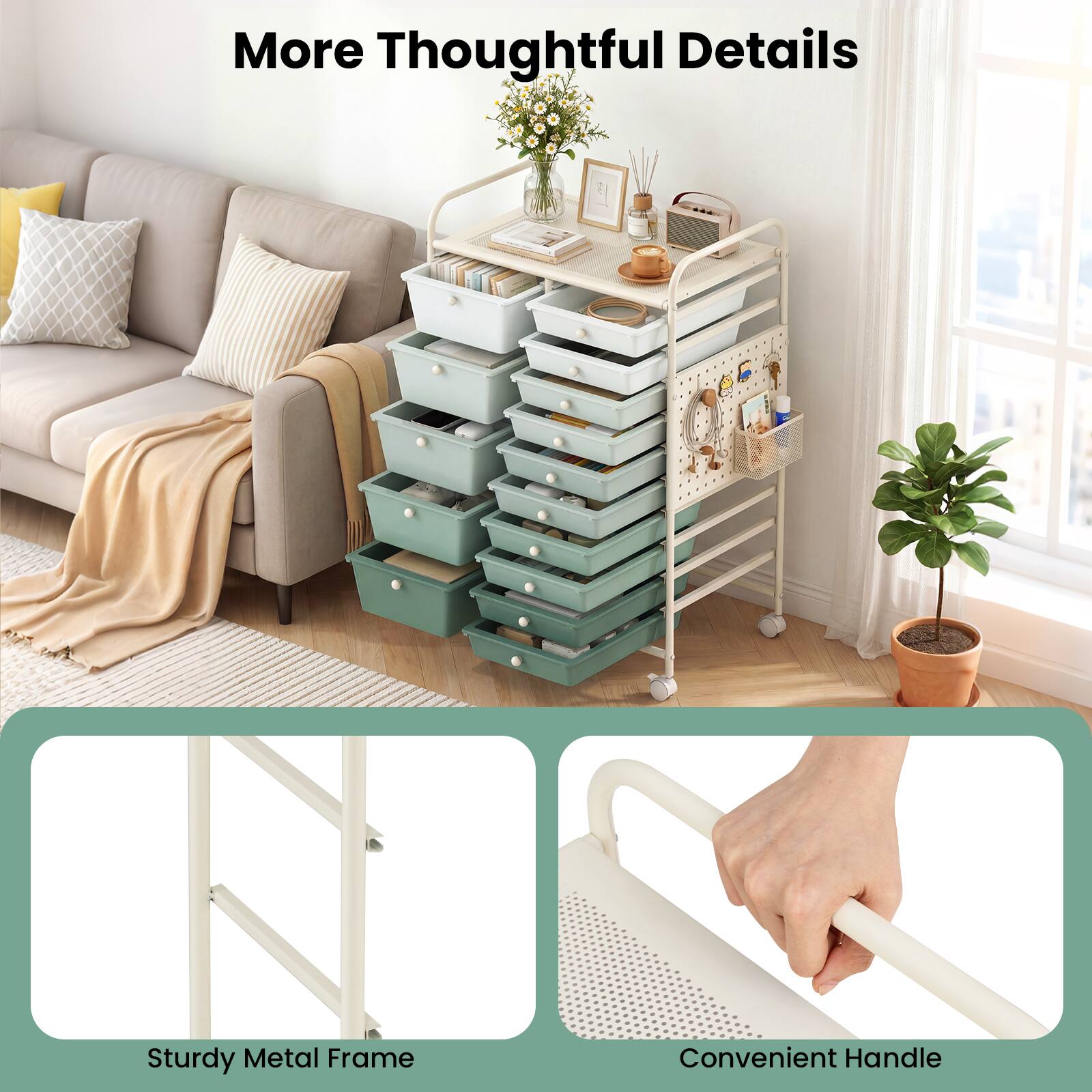 More Thoughtful Details  
Sturdy Metal Frame  
Convenient Handle