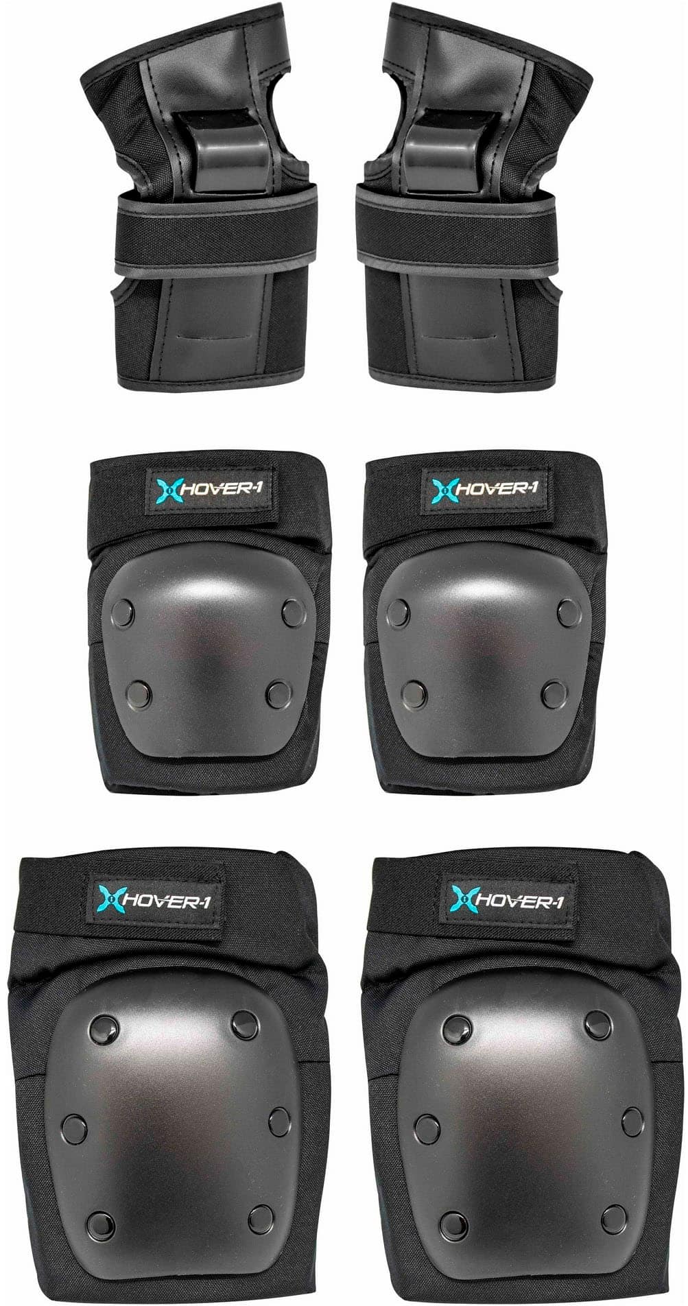 Hover-1 - Kids Protective Elbow Pads, Wrist Guards and Knee Pads Set - Black - Front_Zoom