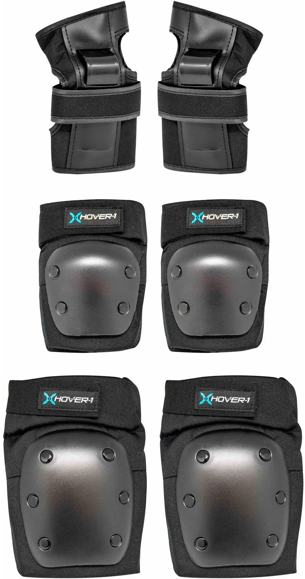 Hover-1 - Kids Protective Elbow Pads, Wrist Guards and Knee Pads Set - Black