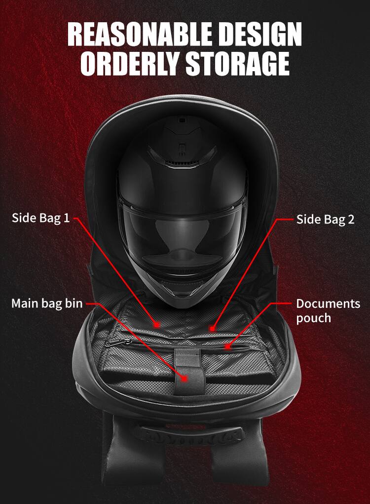 REASONABLE DESIGN ORDERLY STORAGE

- Side Bag 1
- Side Bag 2
- Main bag bin
- Documents pouch