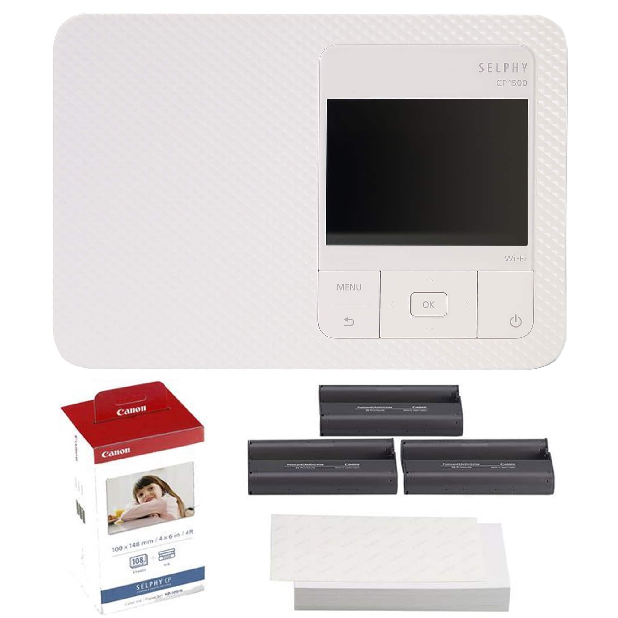 Bundle: Canon SELPHY CP1500 Compact Photo Printer with KP-108IN Paper Set - White