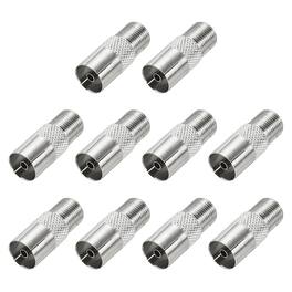 Unique Bargains - 10pcs Coaxial Connector, F Female to PAL Female, 75 Ohm Nickel Plated, 26x10.5mm, for Broadcast, Antenna - Silver