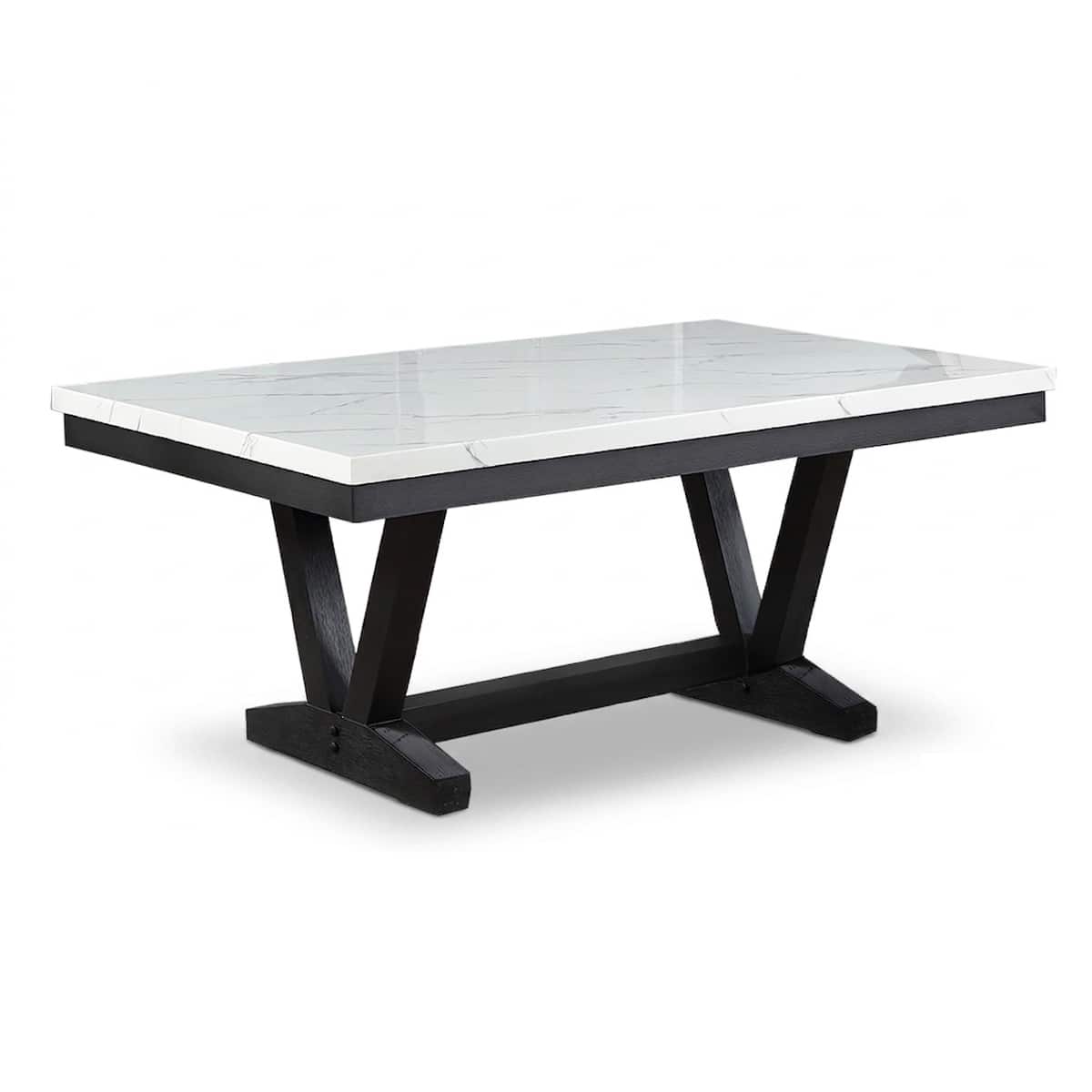 Loheer - Rectangular Faux Marble Dining Table Six Seat 72 Inch - Antique Black