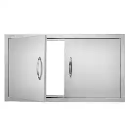 VEVOR - BBQ Access Door, 34W x 19H Inch Double Outdoor Kitchen Door, Stainless Steel Flush Mount Door, Wall Vertical Door - Silver